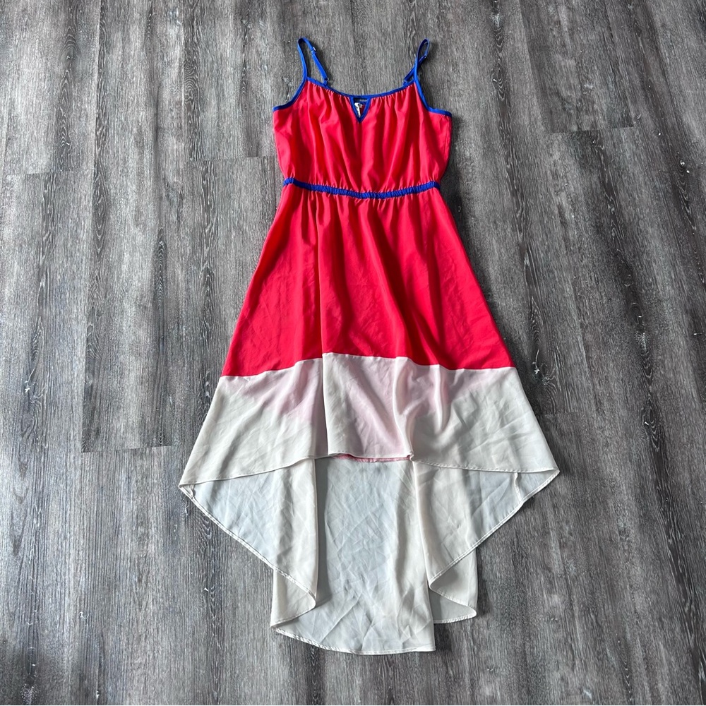 Size small Colorblock Hi-Low Dress with Blue Trim - Pink & Cream